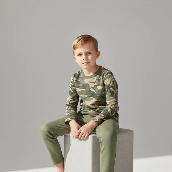 Wonder Nation green brown Camouflage Long Sleeve Tee Small (6-7) cotton blend - Picture 1 of 10